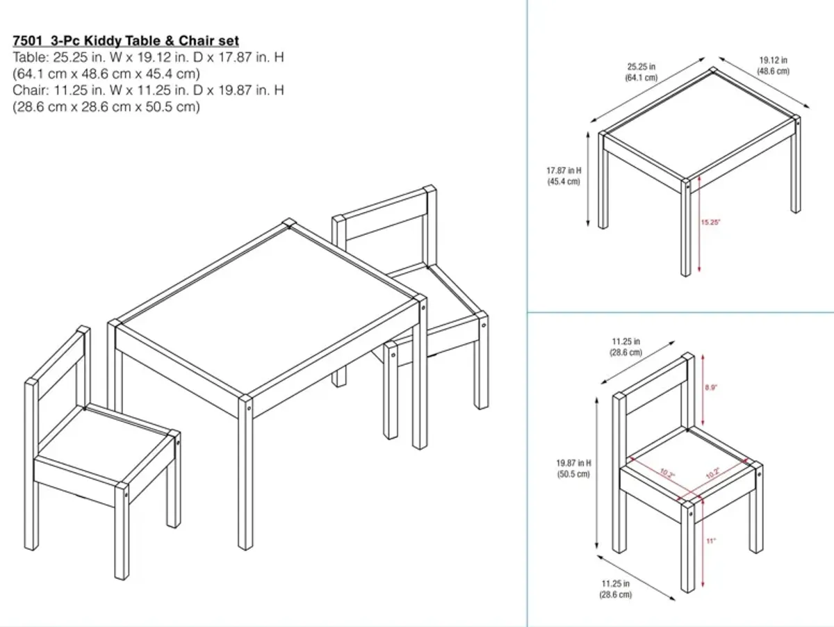 Hunter 3-Piece Kiddy Table and Chair Kids Set