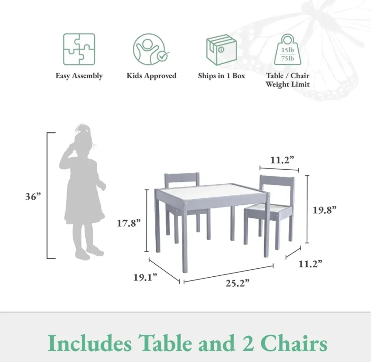 Hunter 3-Piece Kiddy Table and Chair Kids Set