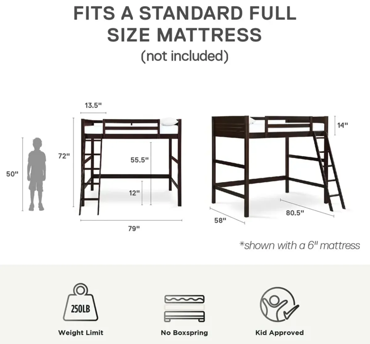 Denver Wooden Kids Loft Bed with Storage Space