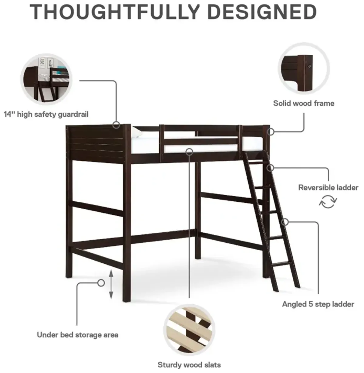 Denver Wooden Kids Loft Bed with Storage Space