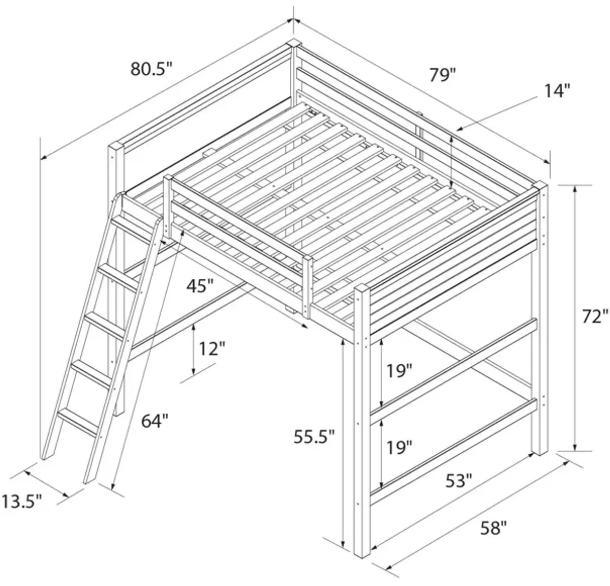 Denver Wooden Kids Loft Bed with Storage Space