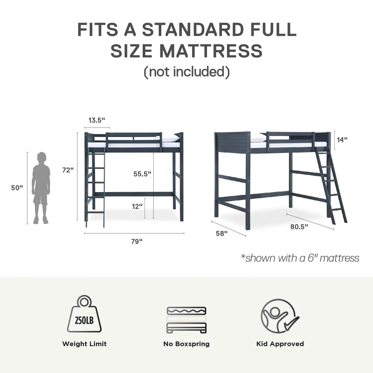 Denver Wooden Kids Loft Bed with Storage Space