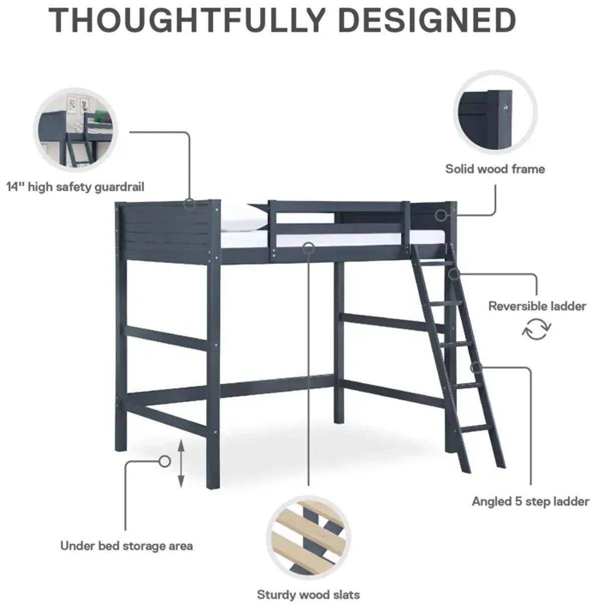 Denver Wooden Kids Loft Bed with Storage Space