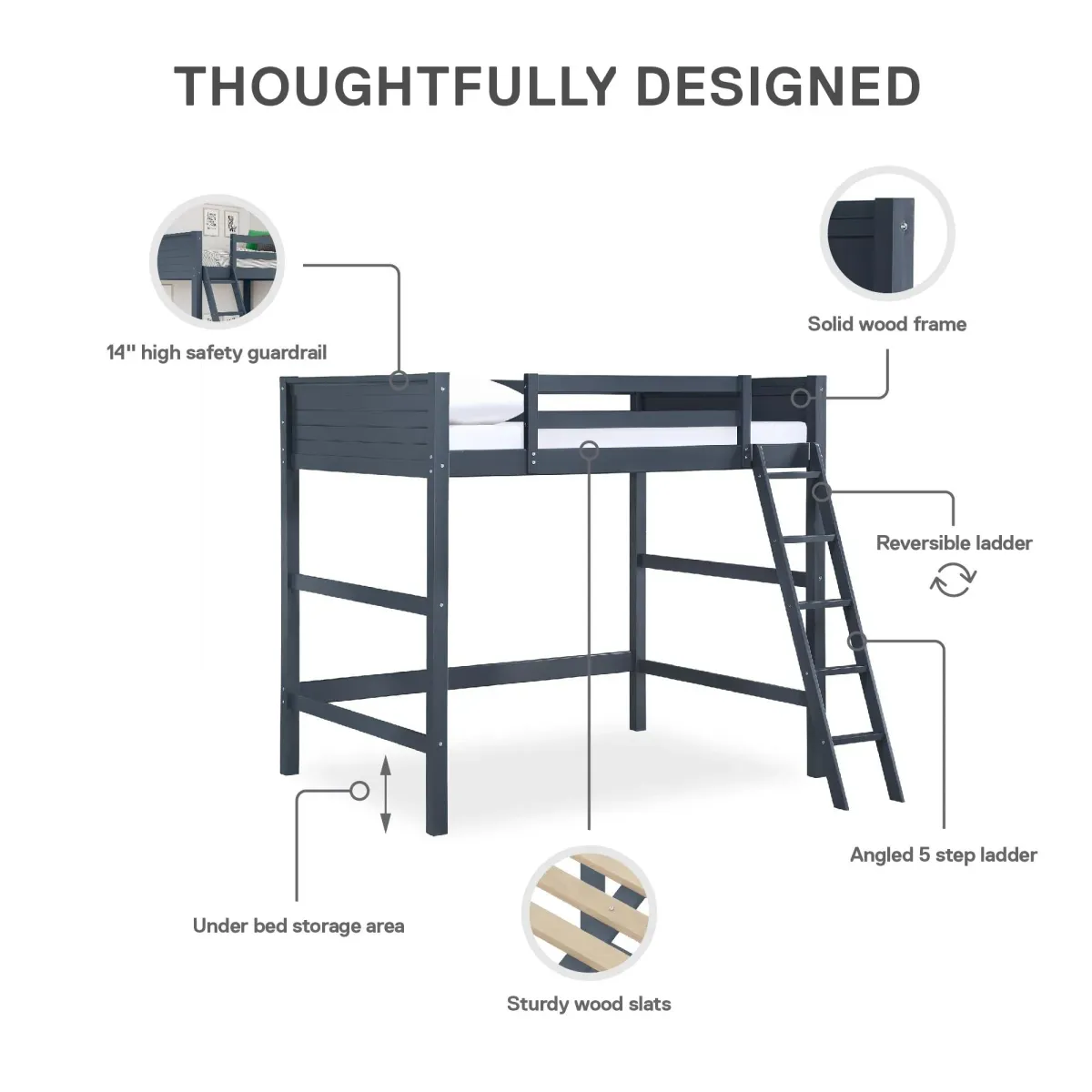 Denver Wooden Kids Loft Bed with Storage Space