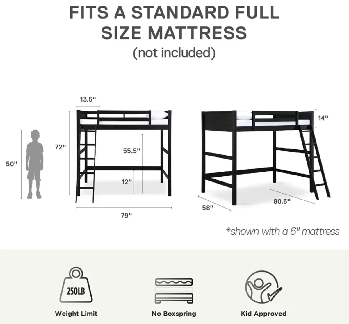 Denver Wooden Kids Loft Bed with Storage Space