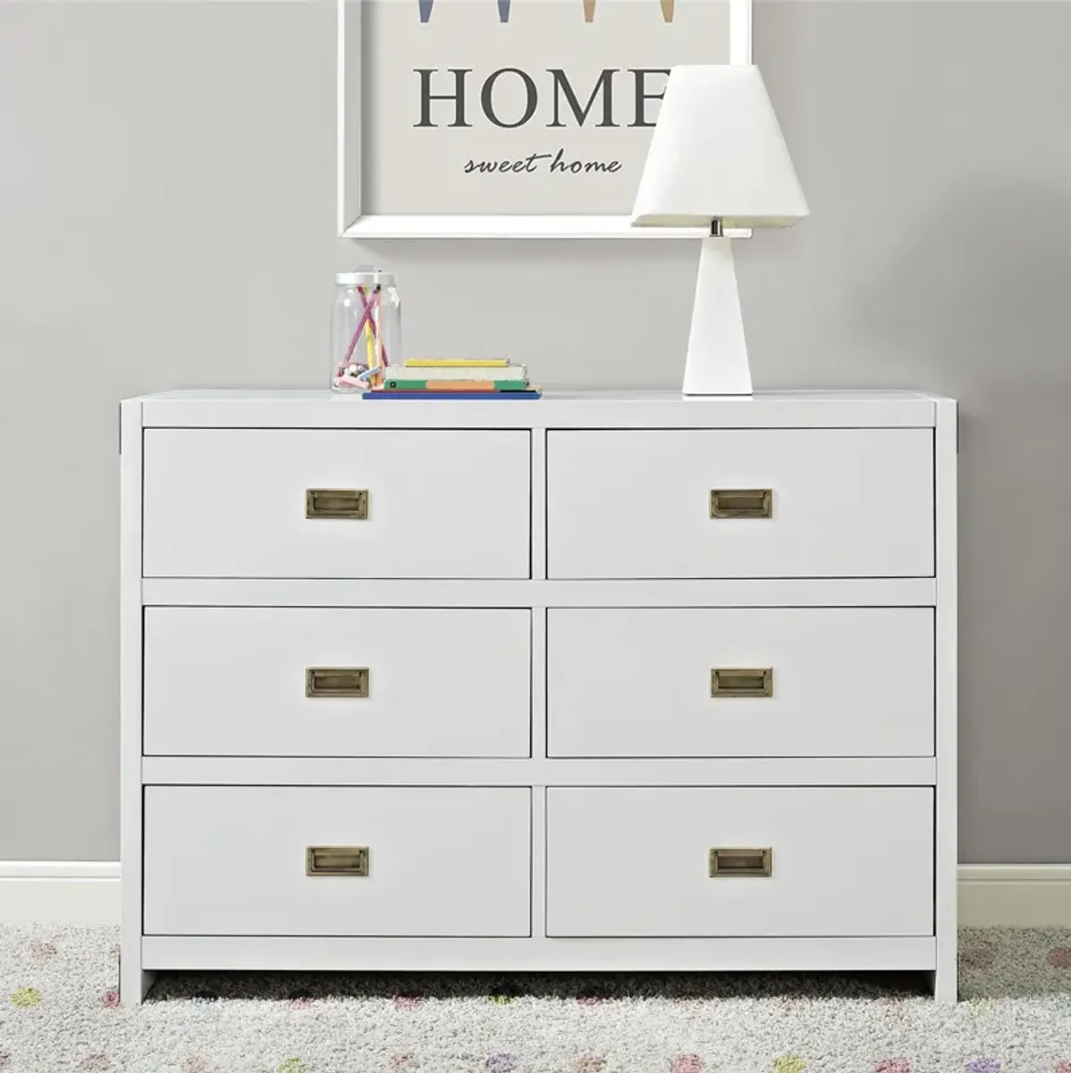 Miles 6-Drawer Wood Dresser with Brass Handles