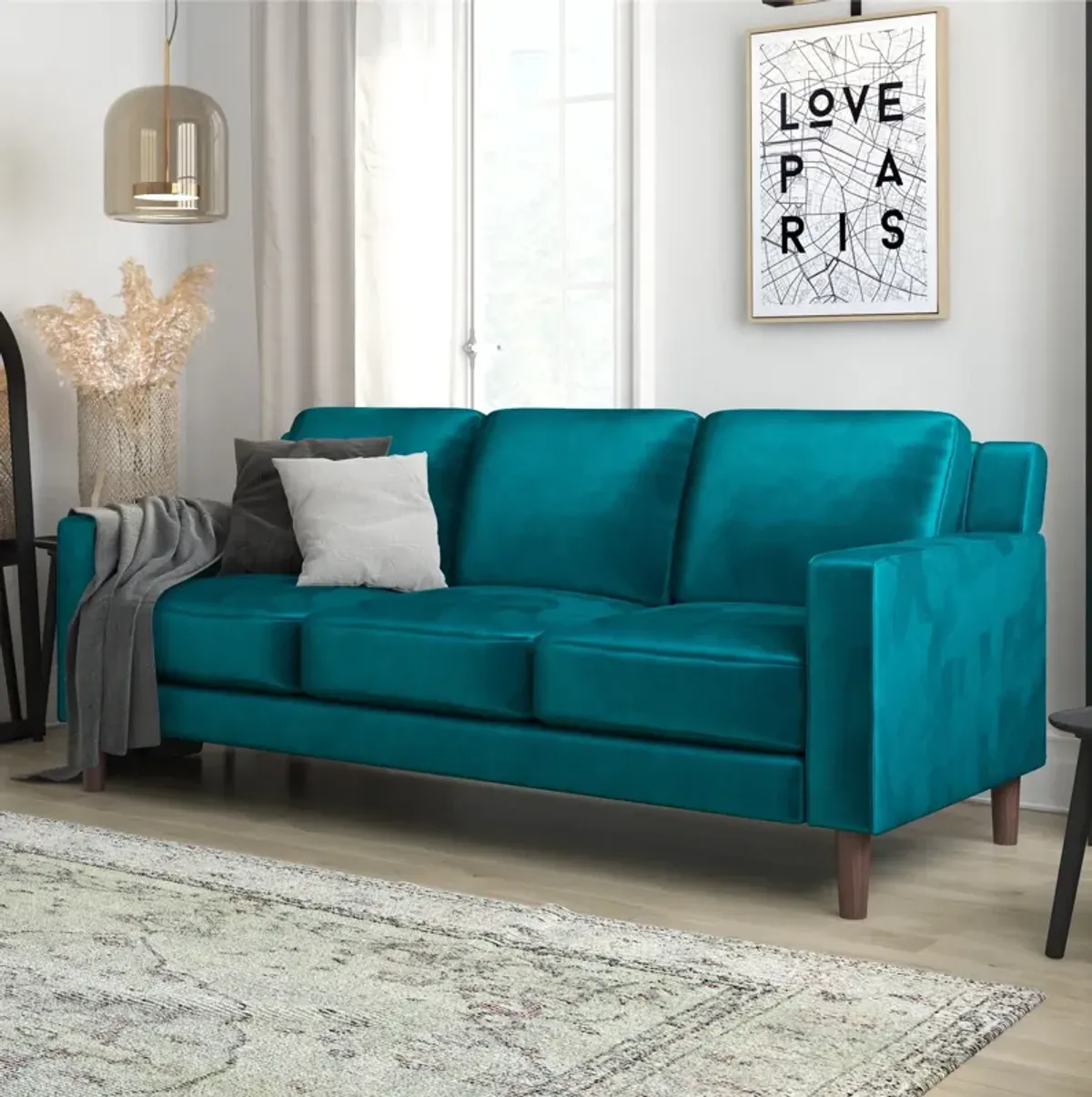 Brynn Fabric Upholstered 3 Seater Sofa with Wood Legs