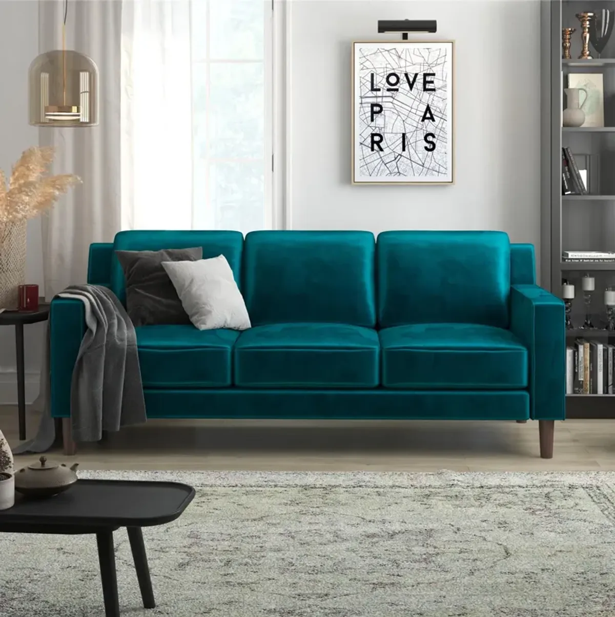 Brynn Fabric Upholstered 3 Seater Sofa with Wood Legs