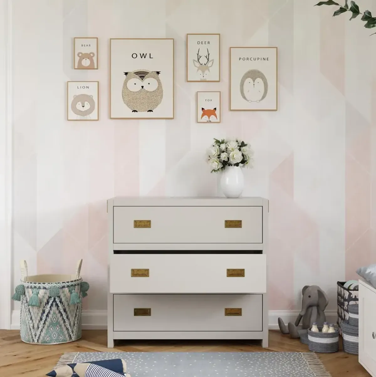 Miles 3-Drawer Wood Dresser with Brass Handles