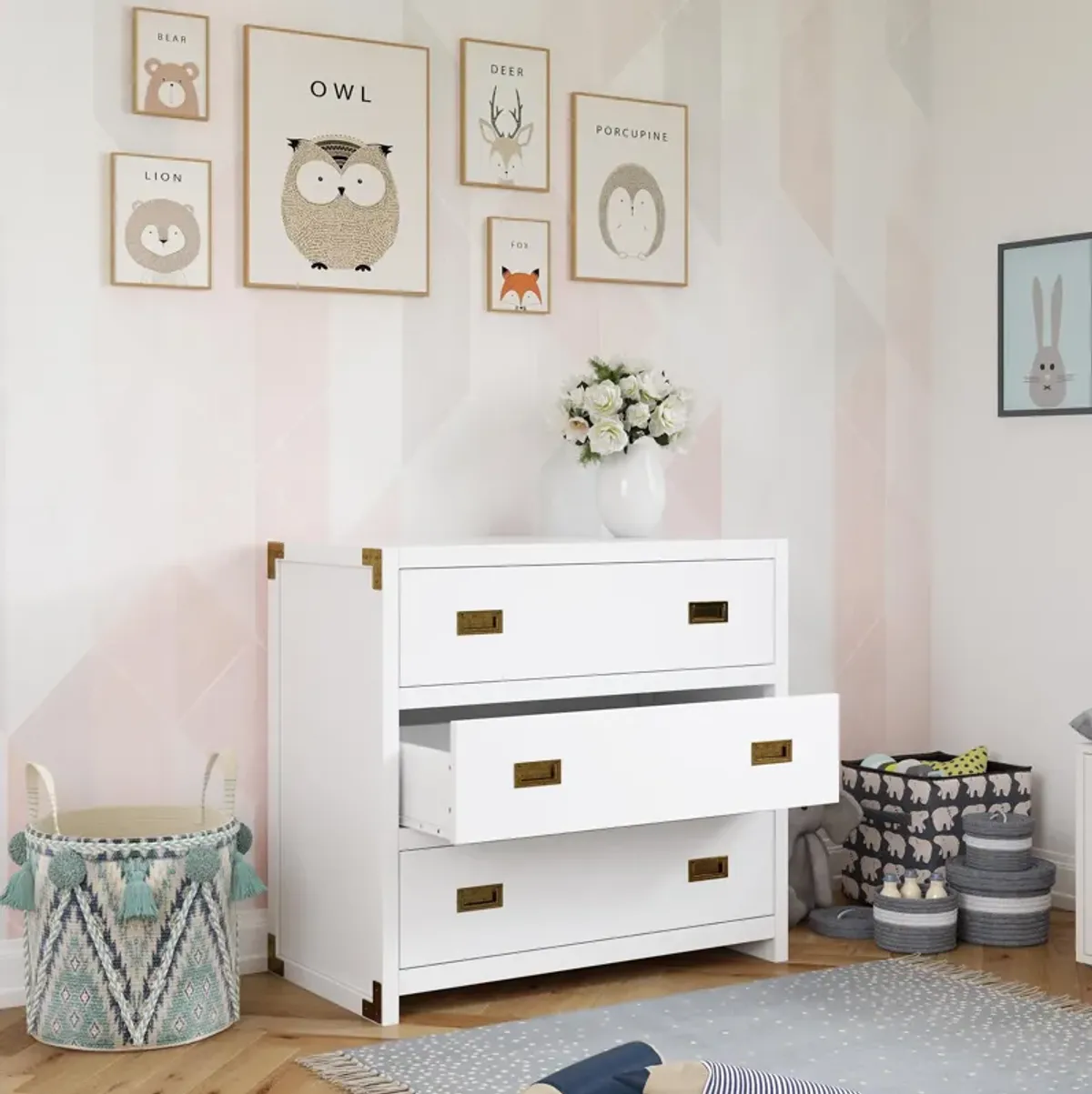 Miles 3-Drawer Wood Dresser with Brass Handles