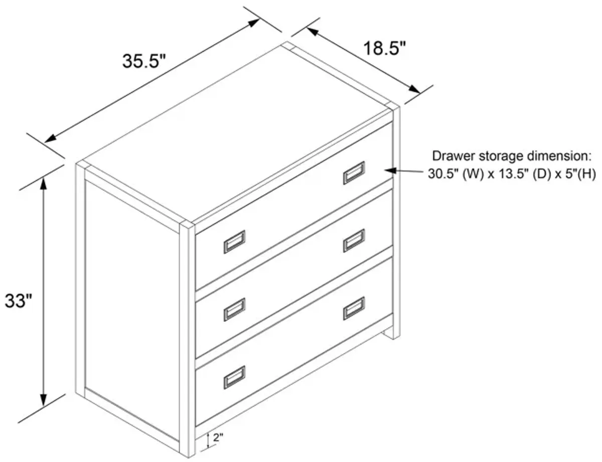 Miles 3-Drawer Wood Dresser with Brass Handles