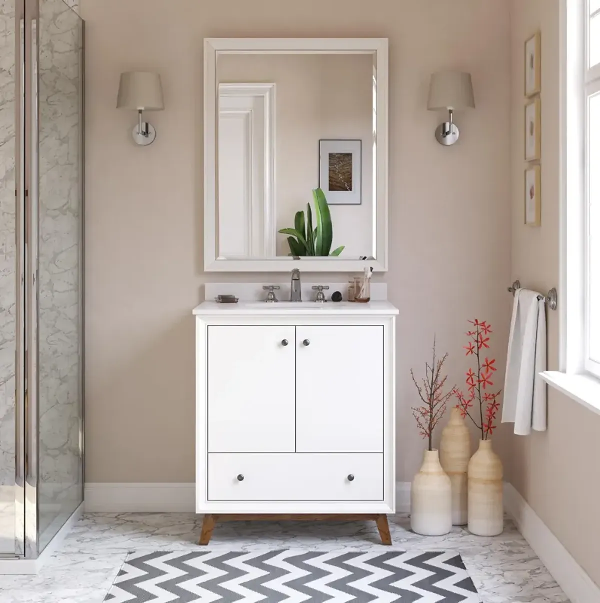 Bleeker Solid Wood Bathroom Vanity with Pre-Installed Oval Porcelain Sink