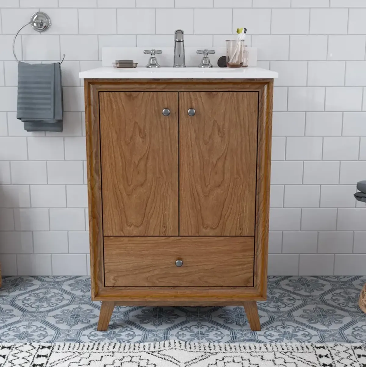 Bleeker Solid Wood Bathroom Vanity with Pre-Installed Oval Porcelain Sink