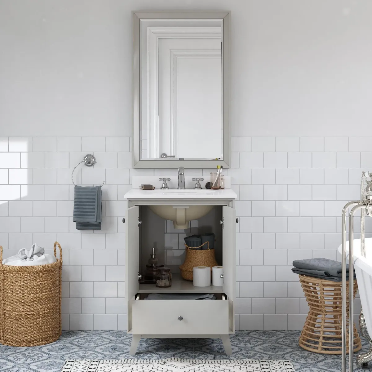 Bleeker Solid Wood Bathroom Vanity with Pre-Installed Oval Porcelain Sink