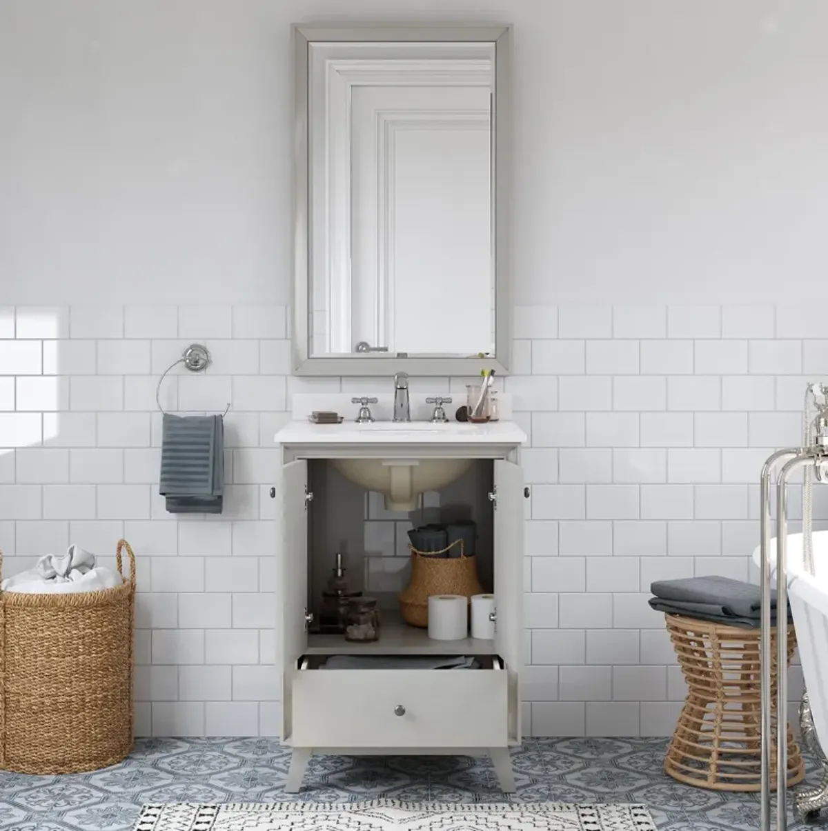 Bleeker Solid Wood Bathroom Vanity with Pre-Installed Oval Porcelain Sink