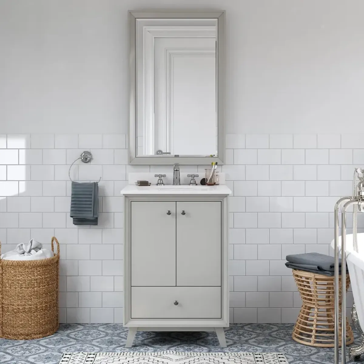 Bleeker Solid Wood Bathroom Vanity with Pre-Installed Oval Porcelain Sink