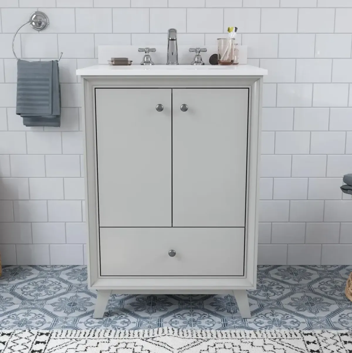 Bleeker Solid Wood Bathroom Vanity with Pre-Installed Oval Porcelain Sink