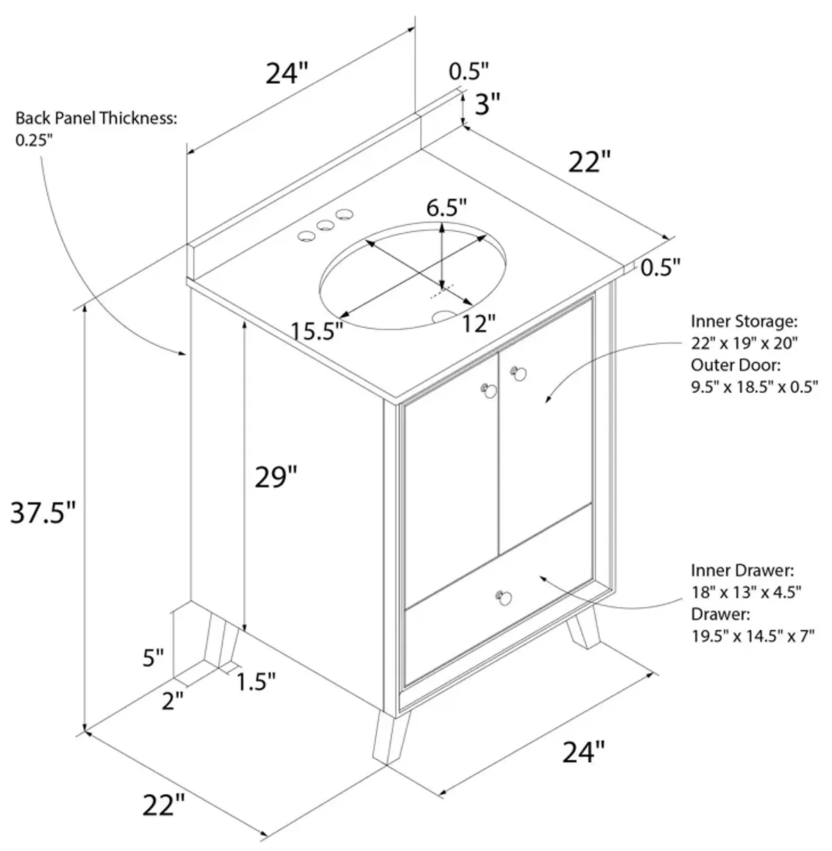 Bleeker Solid Wood Bathroom Vanity with Pre-Installed Oval Porcelain Sink