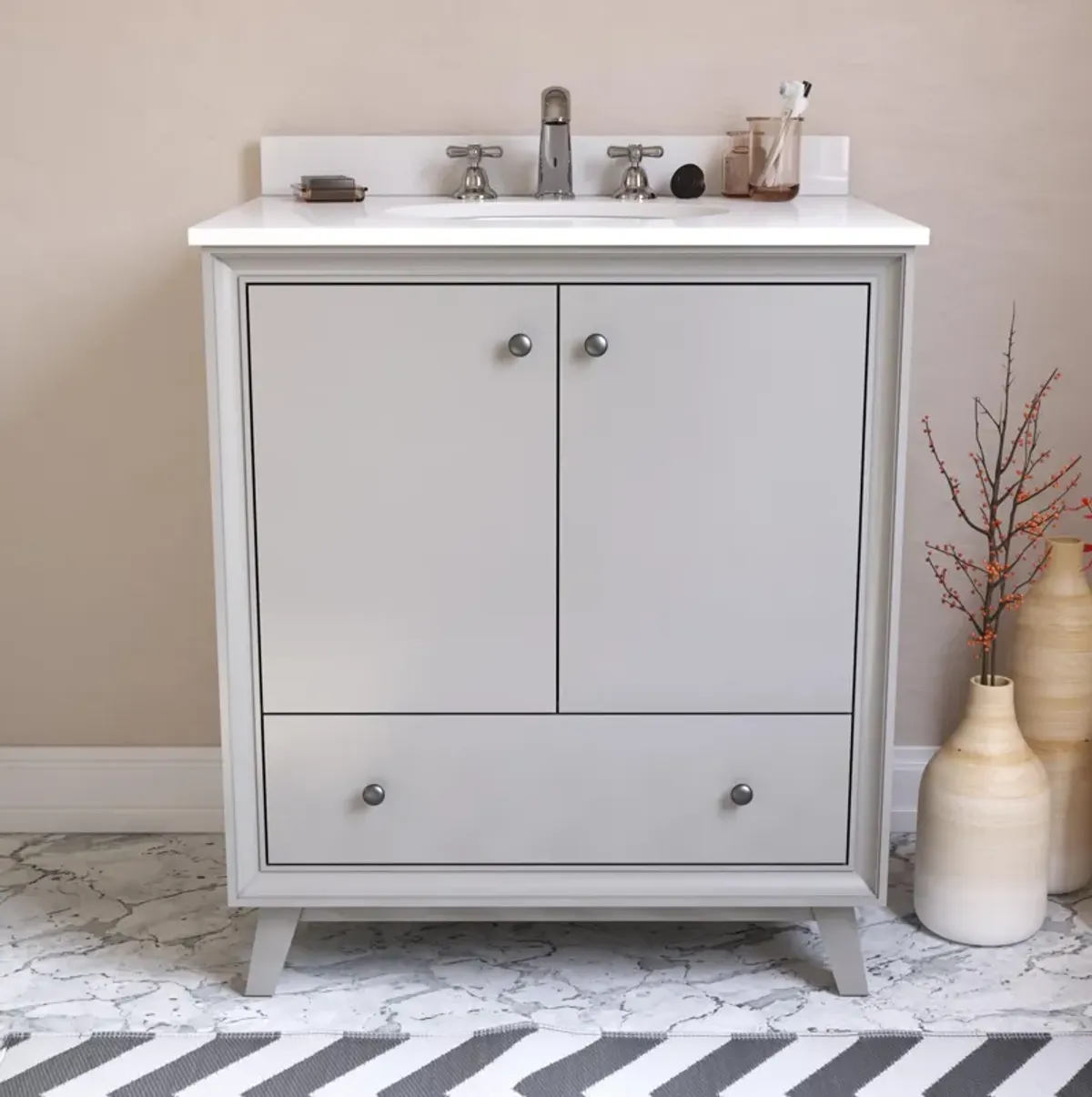 Bleeker Solid Wood Bathroom Vanity with Pre-Installed Oval Porcelain Sink