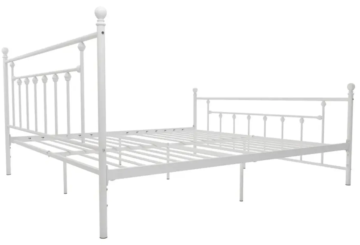 Manila White Metal Bed with Sturdy Metal Frame and Slats