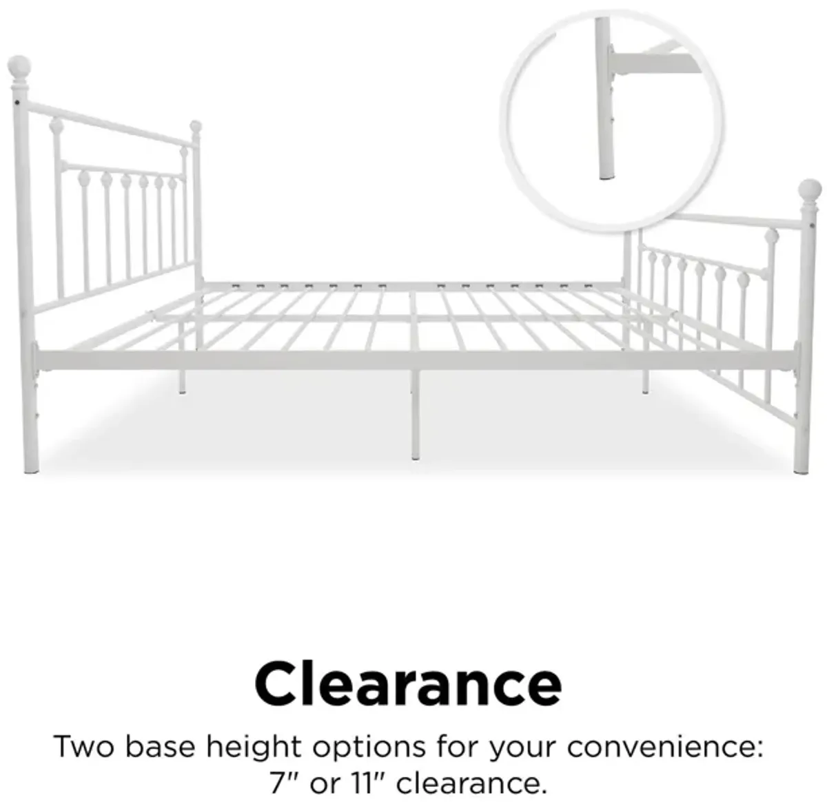 Manila White Metal Bed with Sturdy Metal Frame and Slats