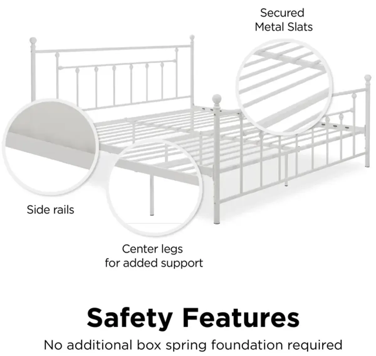 Manila White Metal Bed with Sturdy Metal Frame and Slats