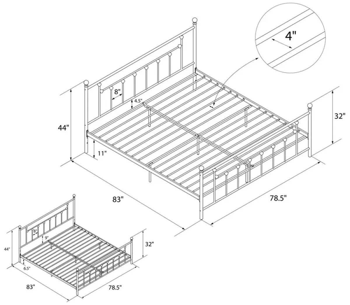 Manila White Metal Bed with Sturdy Metal Frame and Slats