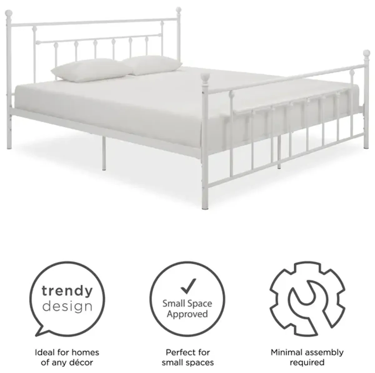 Manila White Metal Bed with Sturdy Metal Frame and Slats