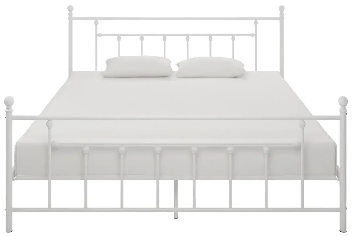 Manila White Metal Bed with Sturdy Metal Frame and Slats