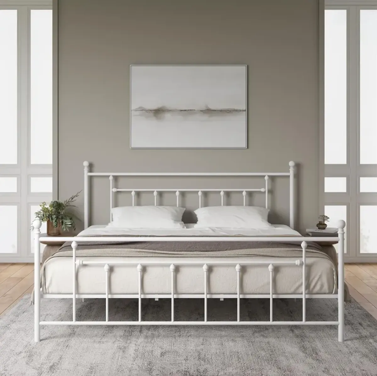 Manila White Metal Bed with Sturdy Metal Frame and Slats