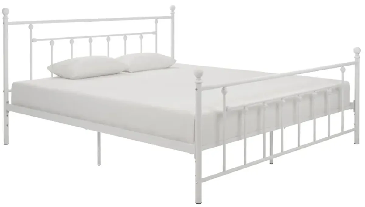 Manila White Metal Bed with Sturdy Metal Frame and Slats