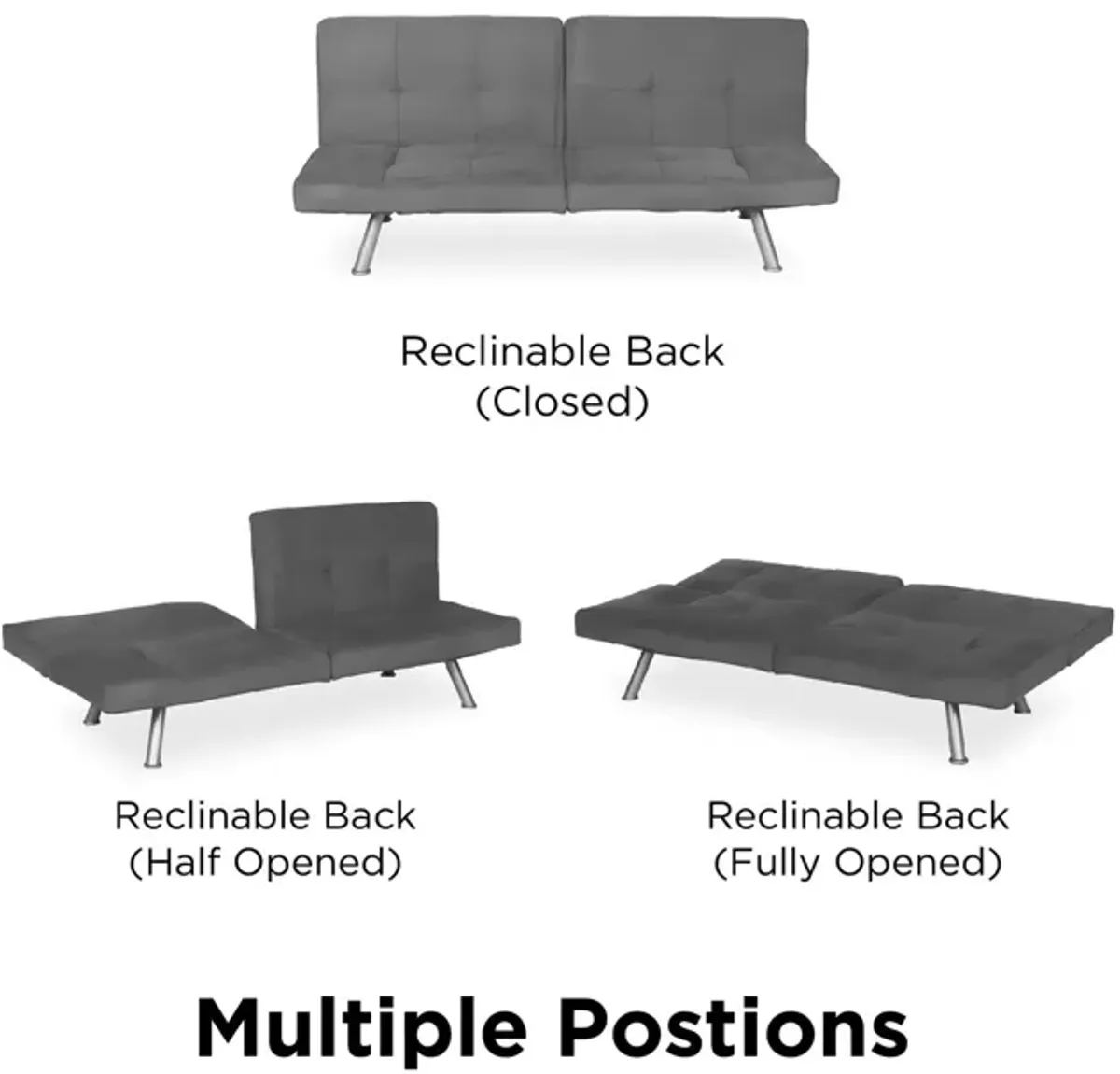 Contempo Split-Back Upholstered Futon with Multiple Reclining Positions