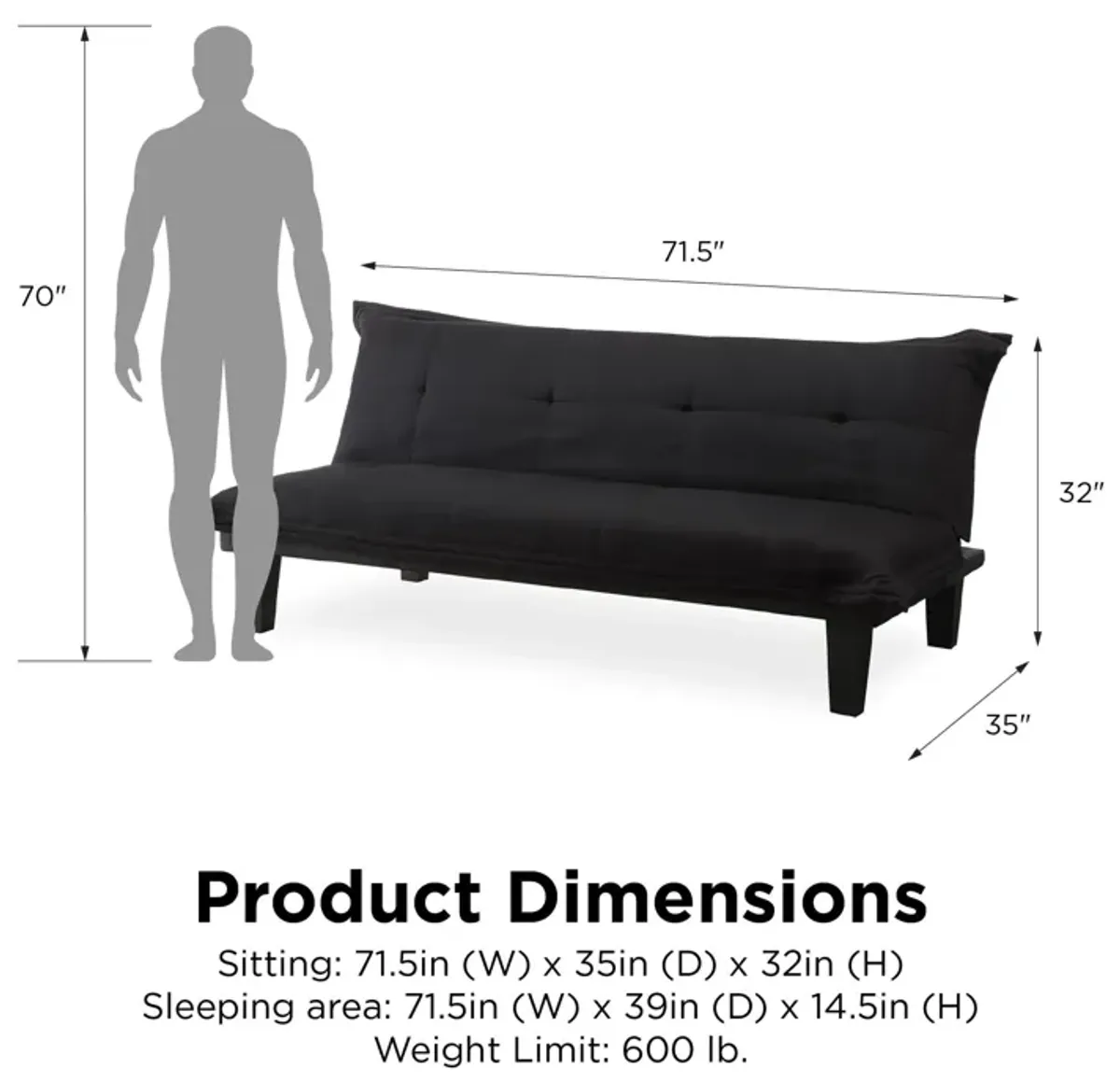 Lodge Microfiber Upholstered Futon with Extra-Padded Seats