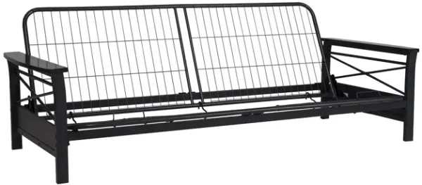 Nadine Metal Futon Frame with Espresso Wood Armrests