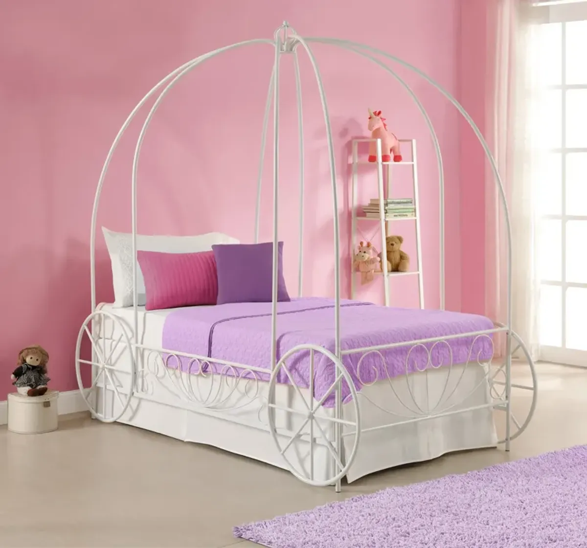 Metal Twin Carriage Bed Whimsical and Scrolled Design