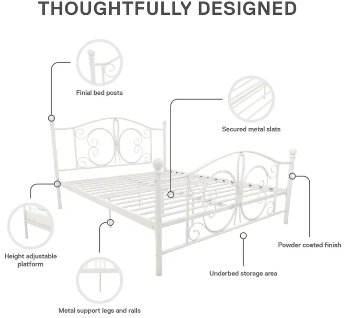 Ballard Victorian Metal Bed with Secured Metal Slats