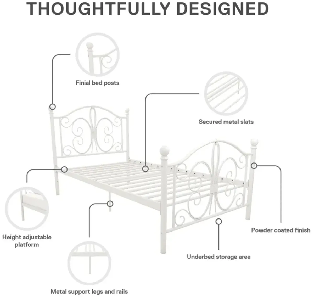 Ballard Victorian Metal Bed with Secured Metal Slats