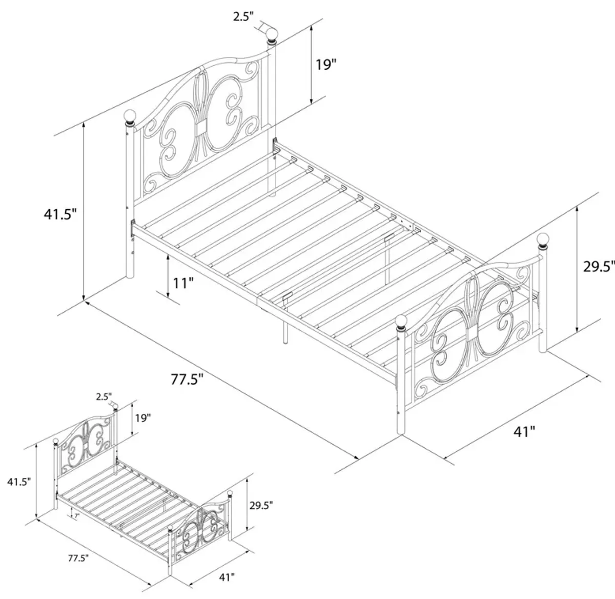 Ballard Victorian Metal Bed with Secured Metal Slats