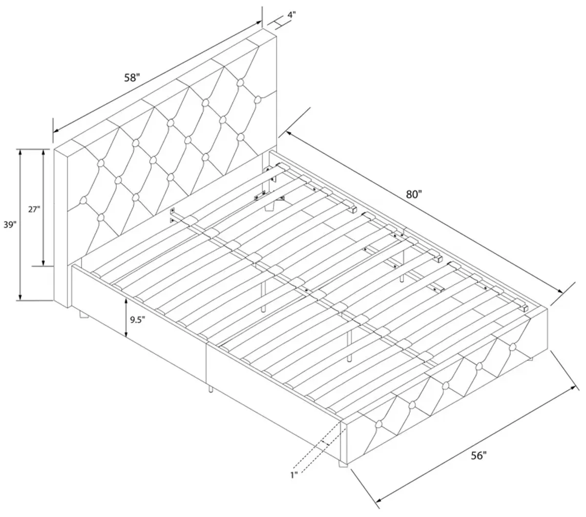 Dakota Upholstered Platform Bed With Diamond Button Tufted Heaboard