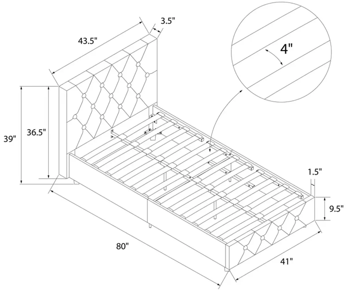 Dakota Upholstered Platform Bed With Diamond Button Tufted Heaboard