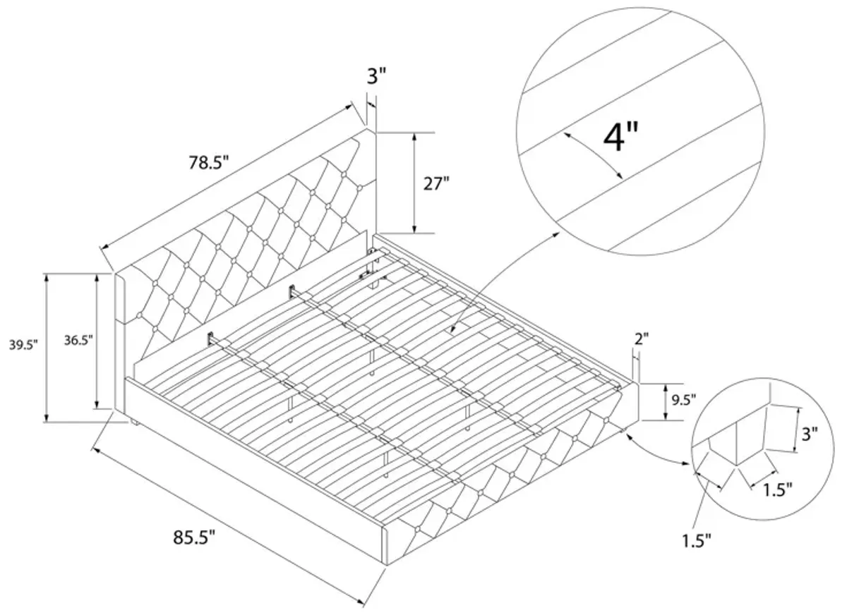 Dakota Upholstered Platform Bed With Diamond Button Tufted Heaboard