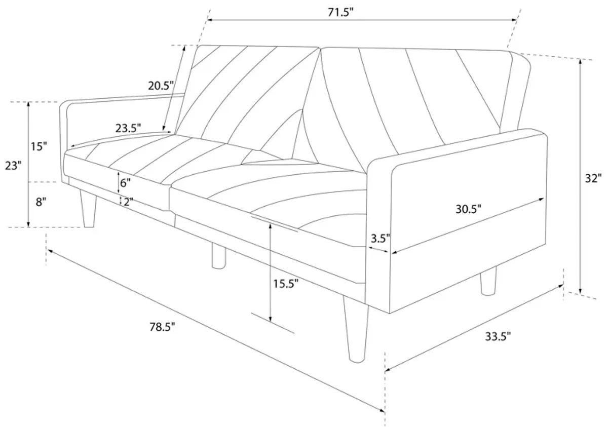 Paxson Futon with Solid Wood Legs and Diagonal Design