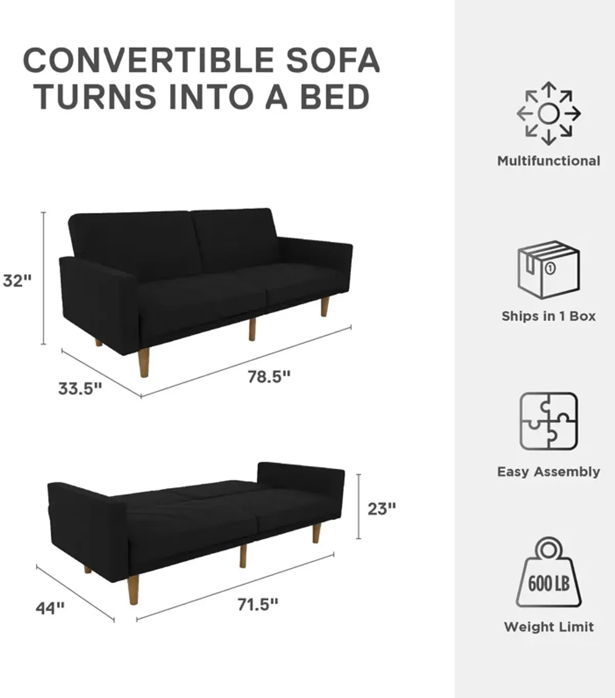 Paxson Futon with Solid Wood Legs and Diagonal Design