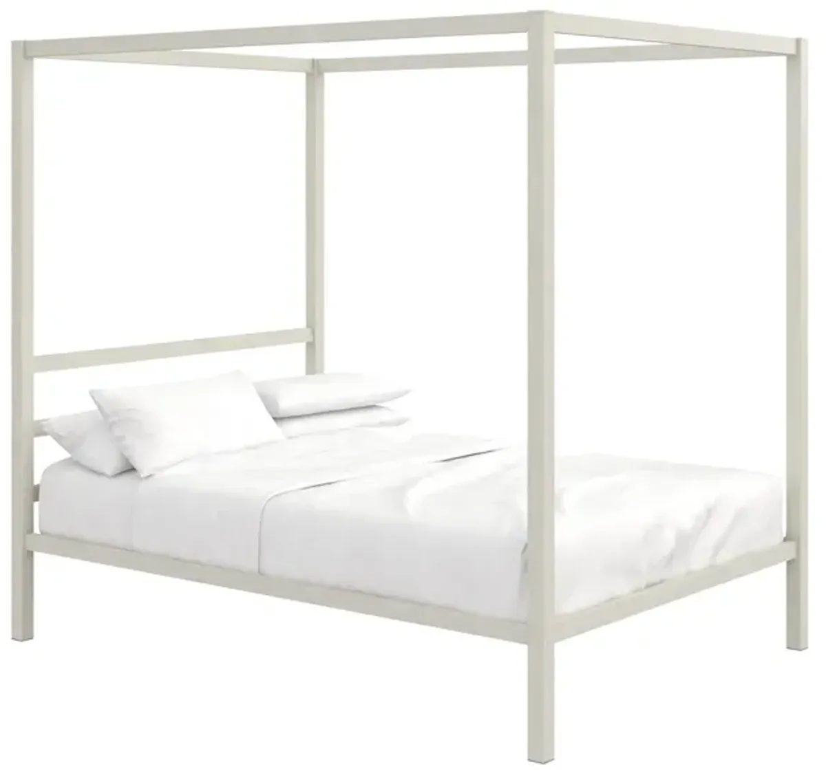 Modern Metal Canopy Bed with Sleek Built-In Headboard