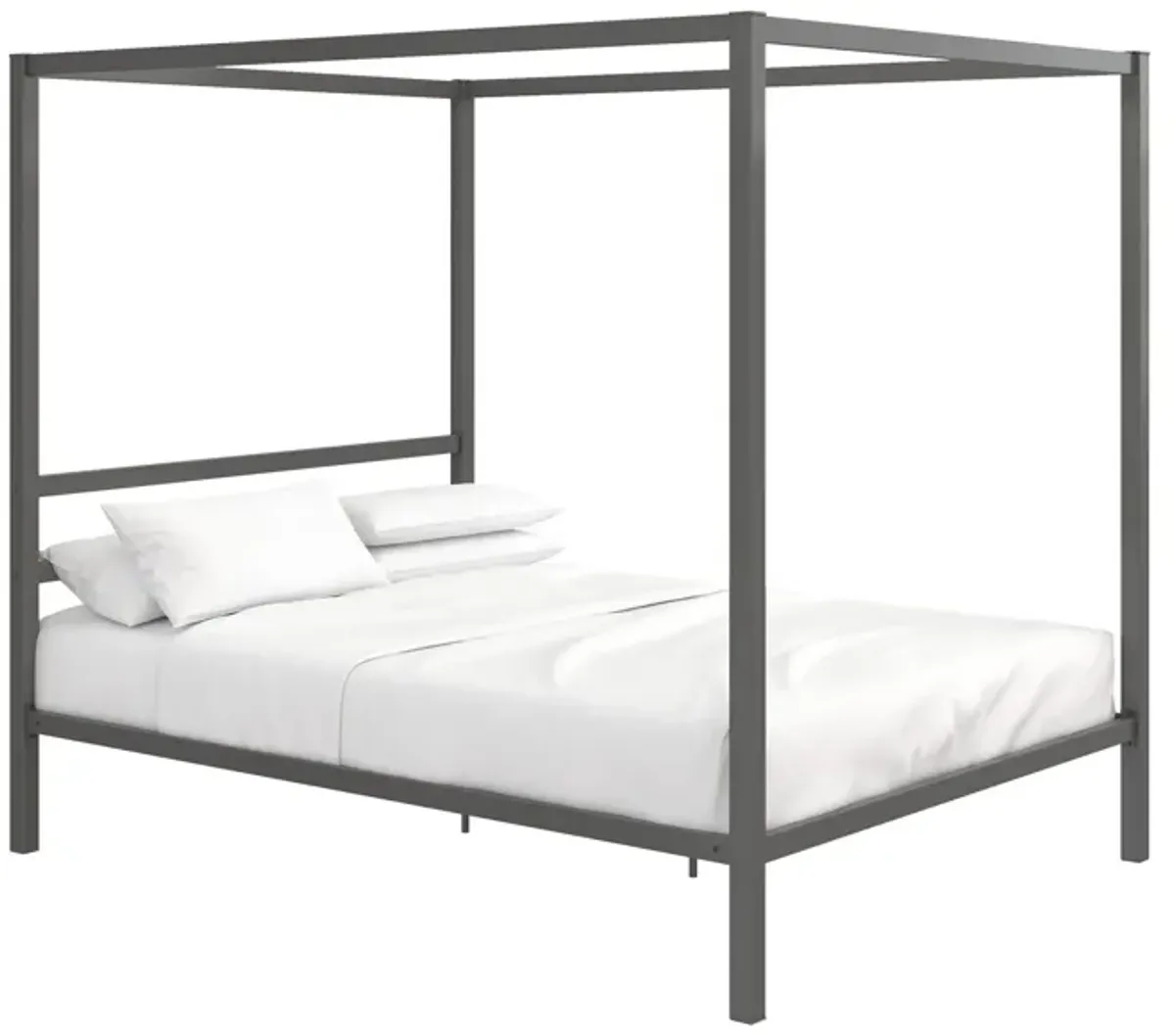 Modern Metal Canopy Bed with Sleek Built-In Headboard