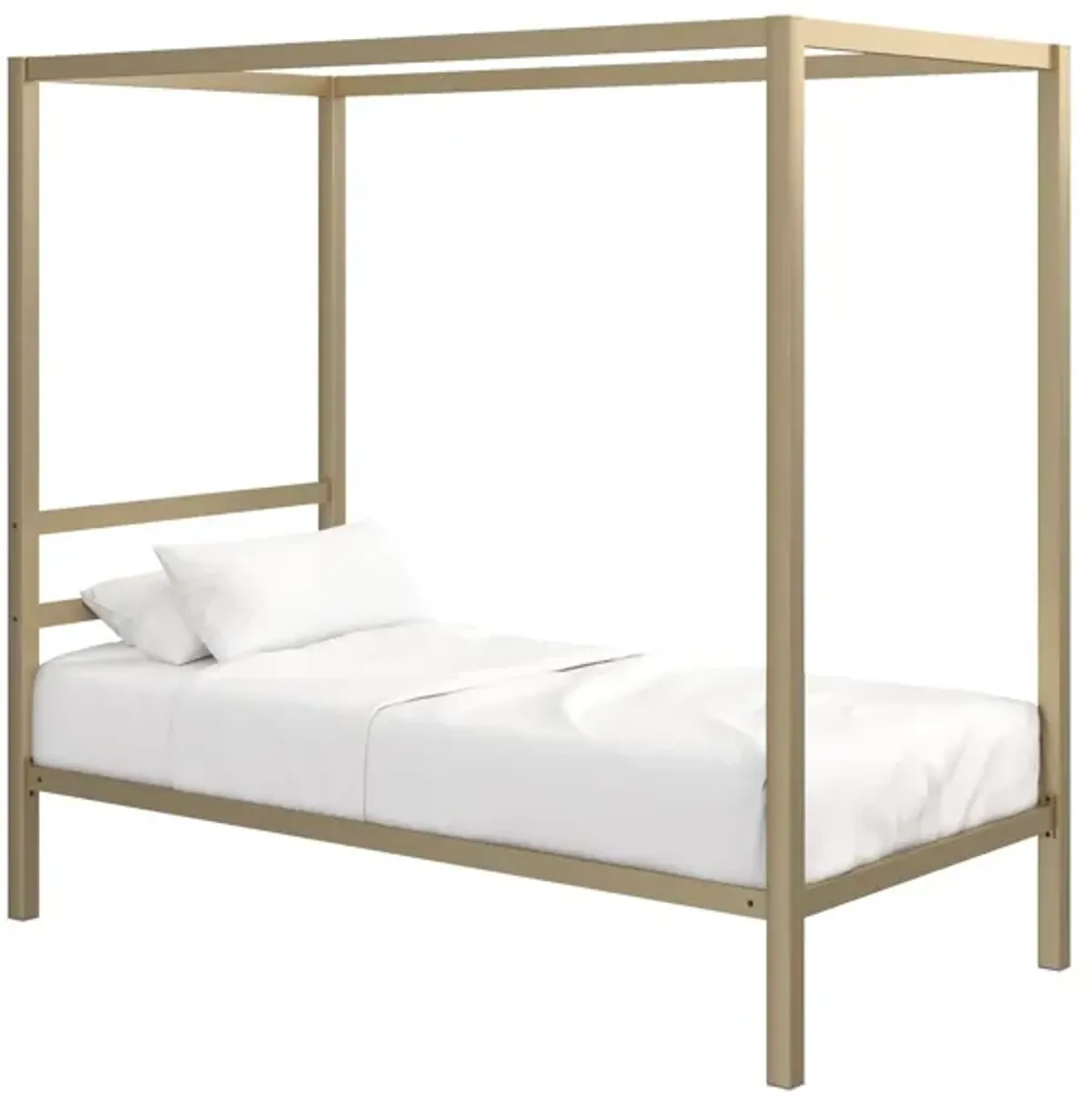 Modern Metal Canopy Bed with Sleek Built-In Headboard