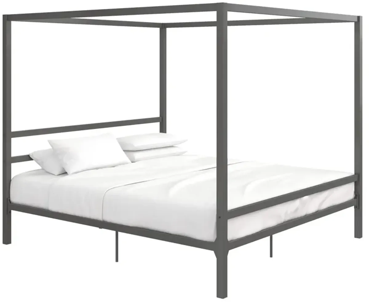 Modern Metal Canopy Bed with Sleek Built-In Headboard