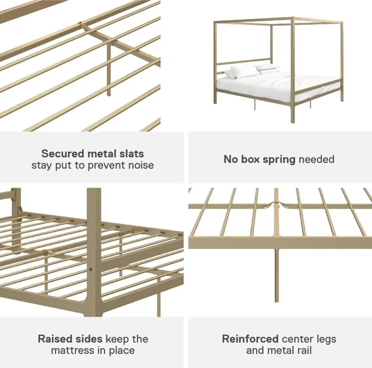 Modern Metal Canopy Bed with Sleek Built-In Headboard