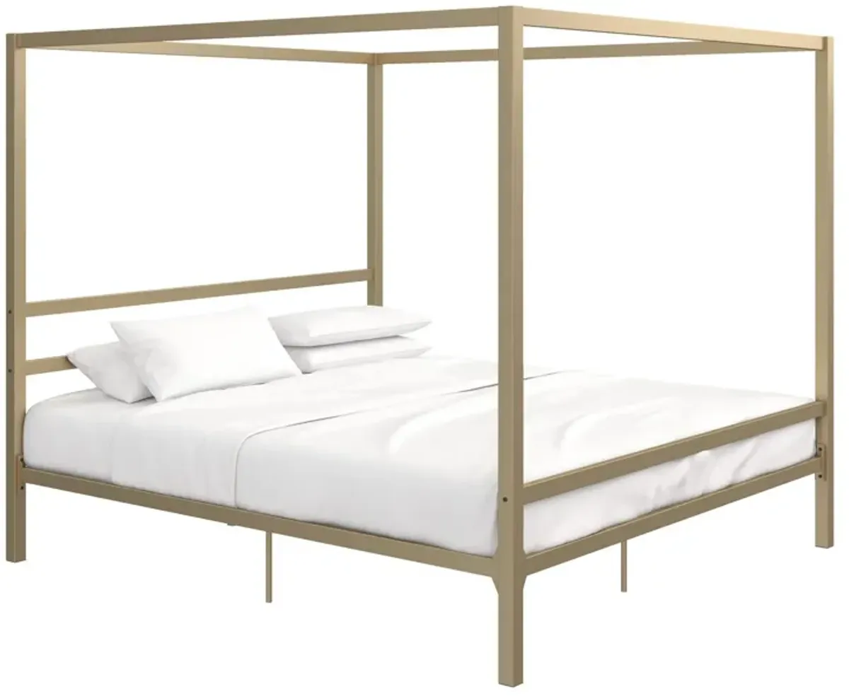 Modern Metal Canopy Bed with Sleek Built-In Headboard