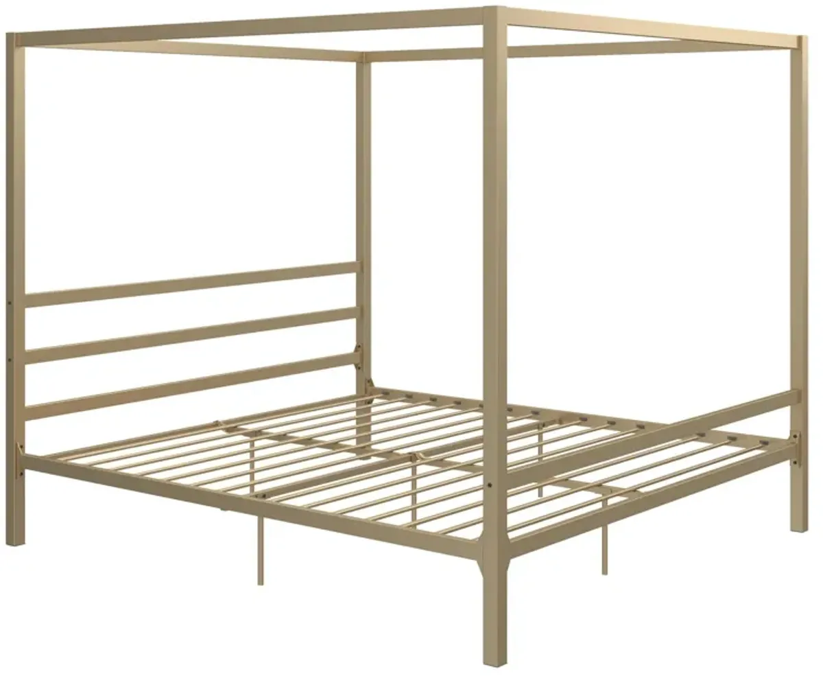 Modern Metal Canopy Bed with Sleek Built-In Headboard